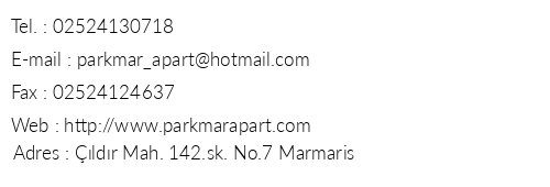 Parkmar Apart telefon numaralar, faks, e-mail, posta adresi ve iletiim bilgileri